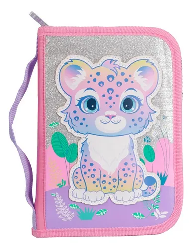Cartuchera Footy 1 Piso Desplegable Pop It Escolar Nena Color Rosa Leopardo
