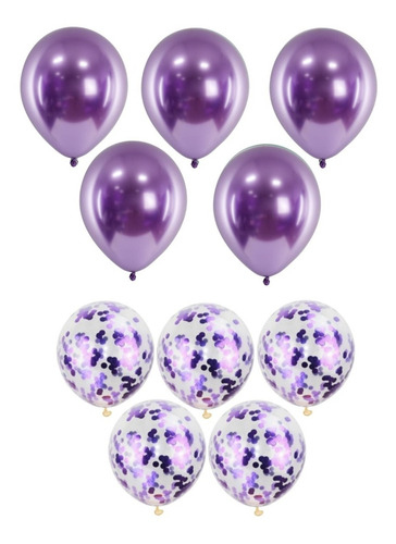 Pack Globos Látex Chrome + Látex Con Confetti X 10 Unidades