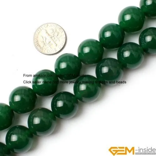 Beads De Ágata Verde Oscuro 14mm