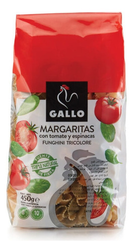 Pasta Margarita Vegetales Tomate Y Espinaca Gallo 450 Gramos