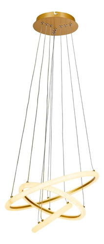 Luminaría Pendente Teto Lustre Dourado Sala Jantar Moderno Space Orbital Triplo Redondo 3 Anéis LLUMM Bronzearte