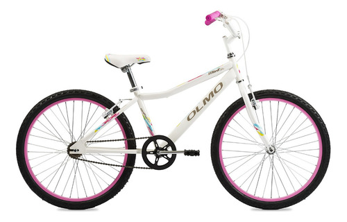 Mountain bike masculina Olmo Mint R24 M 1v frenos v-brakes color blanco/rosa con pie de apoyo  