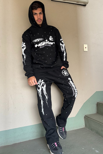 Conjunto Hellstar Drip Negro Buzo + Pantalon Frisado Hombre