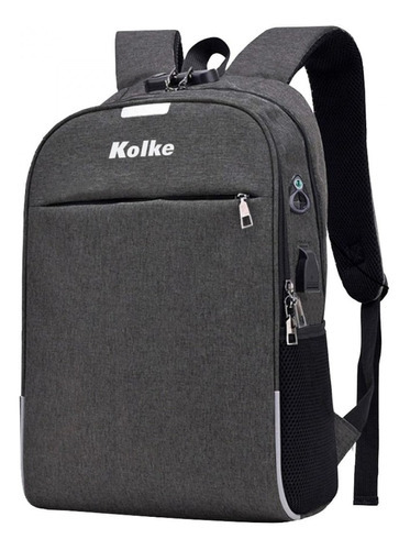 Mochila Notebook Impermeable Antirobo Candado Kolke Kvm-339 Color Gris Oscuro