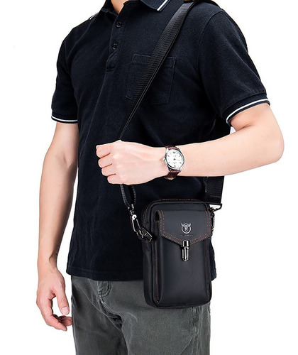 Bolsa Cintura Piel Genuina Hombre For Celular Hasta 7 Inc