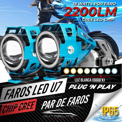 2 Faros Lupa Led Cree Moto Universal Ojo Ángel Estrobo U7