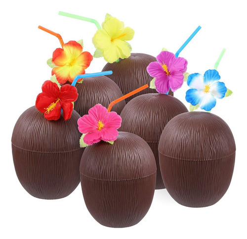 12pcs Tazas De Coco Para Fiesta Tropical Hawaiana