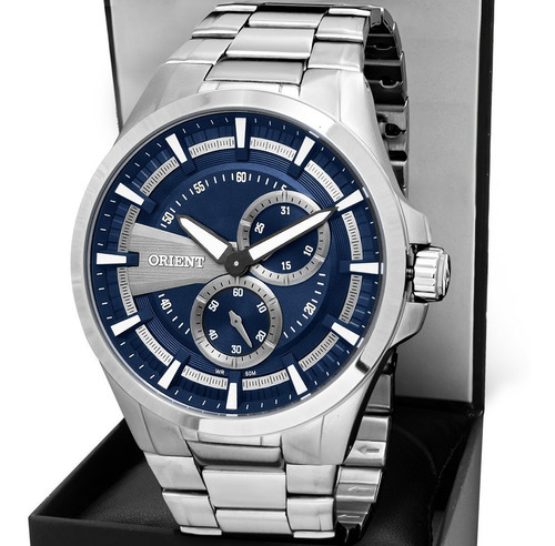 Relógio Orient Masculino Neo Sports Prata Casual Social Cor da correia Prateado Cor do bisel Prateado Cor do fundo Azul