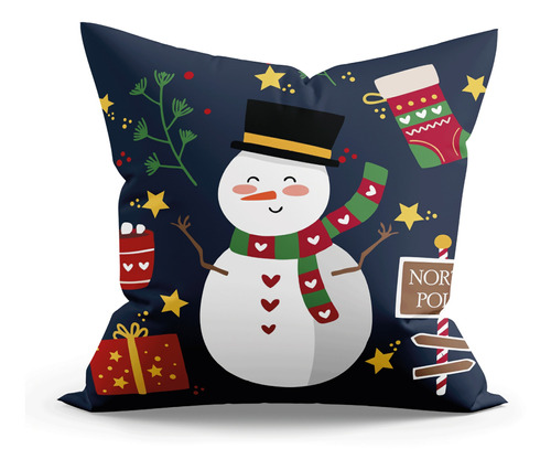 Cojín Navideño De Muñeco De Nieve Estampado De 48 X 48-c1738