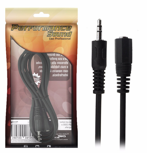 3 Pçs - Cabo Extensor P2 X J2 - 1,8m Auxiliar - Extensão P2