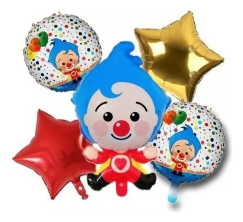 Bouquet 5 Globos Payaso Plimplim Globo 3d+4 Metalizados 45cm