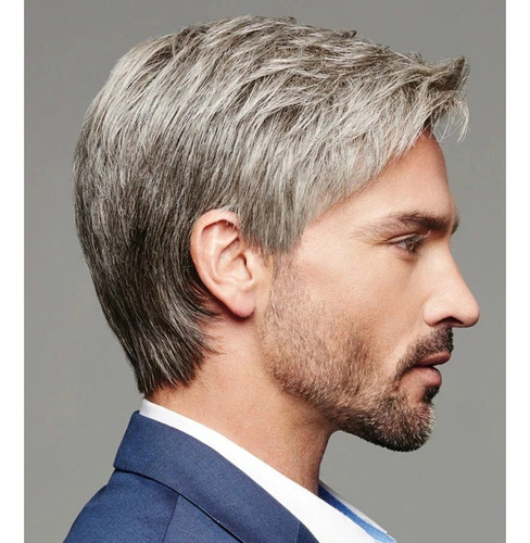 G Peluca Para Hombre Peluca De Pelo Oblicuo Marrón Gris