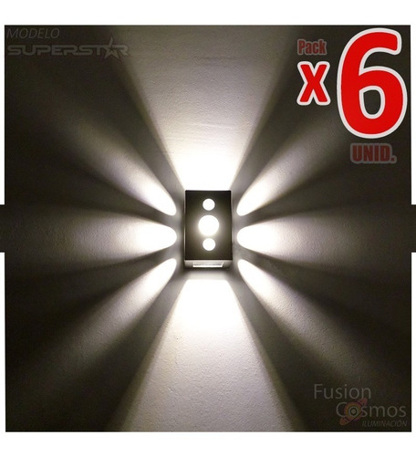 Aplique Pared Exterior Efecto Fx Lampara Led 6 Watt Pack X6u