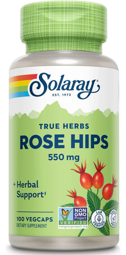Solaray Rose Hips Escaramujos 550mg 100caps Sabor Sin Sabor