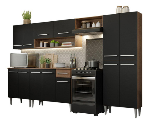 Cocina Integral 293cm Marrón/negro Emilly Madesa 01