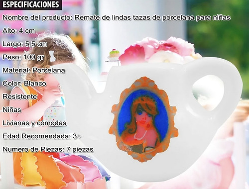Imagen 4 de 8 de Remate Juego De Te 7pz Porcelana Niña Tetera Plato Diversion