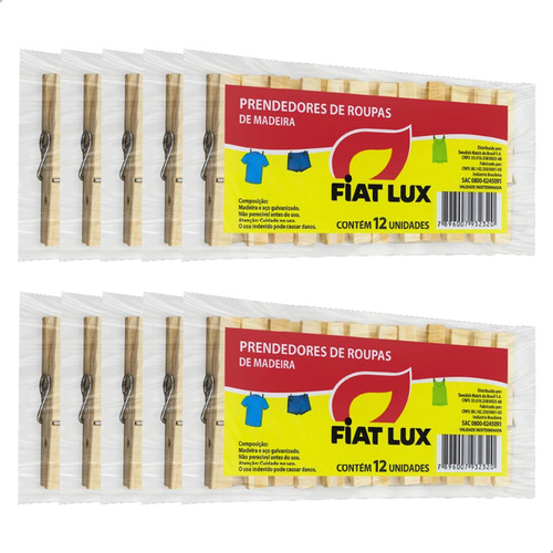 Prendedores De Roupa De Madeira Reforçado Fiat Lux 120un