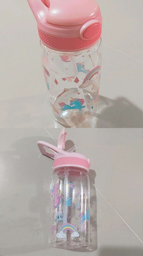 Botella Agua Infantil Dino / Unicornio 480ml Con Pajita Unicornio