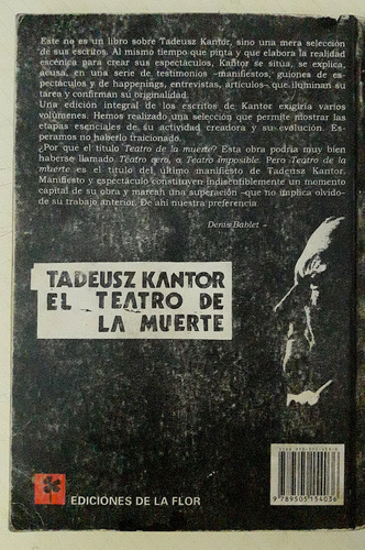 El Teatro De La Muerte / Tadeusz Kantor / De La Flor (Usado)