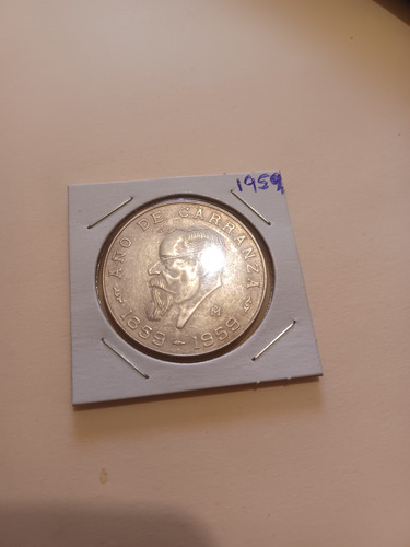 Moneda 5 Pesos 1959 Año Carranza Plata .725 (Usado)