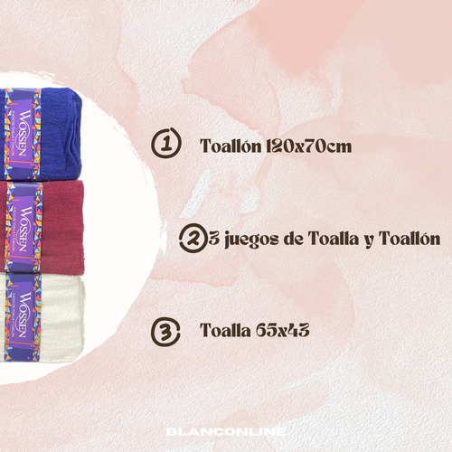 Pack X3 Juego De Toalla Y Toallón 100% Algodón Económico Surtido Lisa