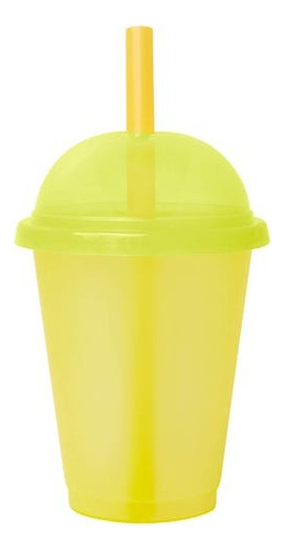 Vaso Frappe Raspa Con Tapa Tipo Domo Y Popote 500ml 10 Pzs Amarillo