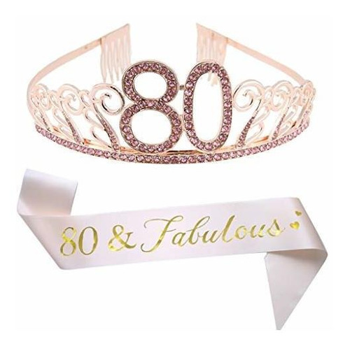 Faja De S Diademas  Tiara Y Fajín Rosa Para 80 Cumpleaños 