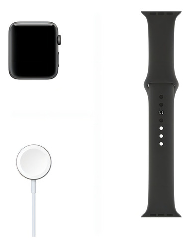 Apple Watch (GPS) Series 3 display de 1.496" con correa de fluoroelastómero color negro y caja color gris espacial - Bueno (Reacondicionado)