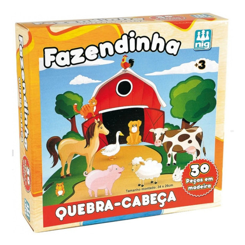 Jogo Quebra Cabeça Em Madeira - 30 Peças - Fazendinha - Nig