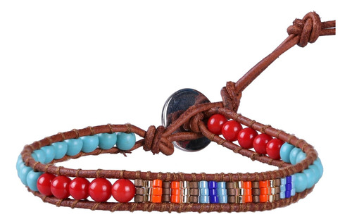 Kelitch Boho Turquesa Pulseras Con Cuentas Pulsera De Cuero 