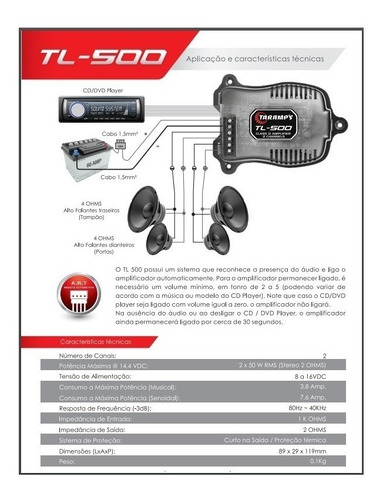Imagem 5 de 6 de Módulo Taramps Tl-500 50w Rms 2 Canais 2 Ohms