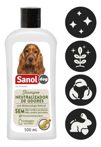 Shampoo Neutralizador De Odores Pet Sanol 500ml Cão E Gato Fragrância Erva-doce
