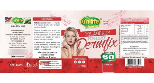 Colágeno Hidrolisado C/ Vitaminas Dermfix 60caps - Unilife