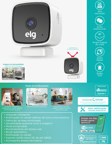 Camera de Segurança Full HD para Monitoramento Interno com Botão SOS - SHCI603