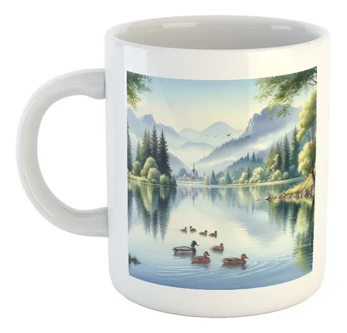comprar Taza Ceramica Reflejos En Lago Patos Paisaje Montaña M1