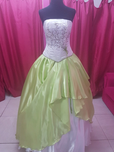 Vestido De 15 Verde Manzana Y Blanco A Estrenar