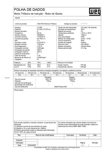 Motor Elétrico Trifá W22 Ir3 Premium 7,5cv 4p 380/660v Weg