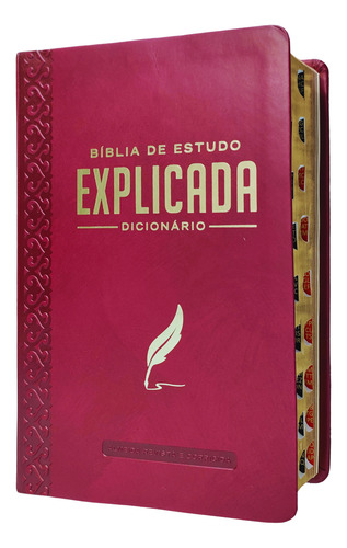 Biblia De Estudo Explicada Com Dicionario Capa Luxo Vinho Com Indice Lateral
