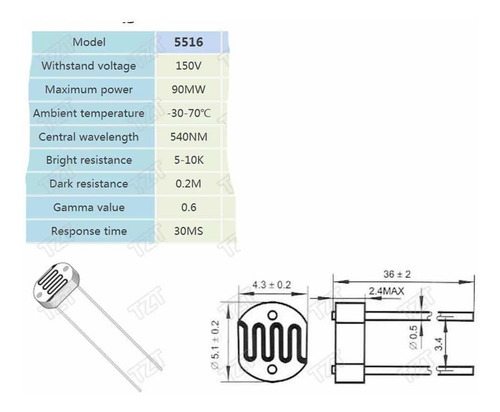 Ldr 5mm 5516 Pack 200 Unidades