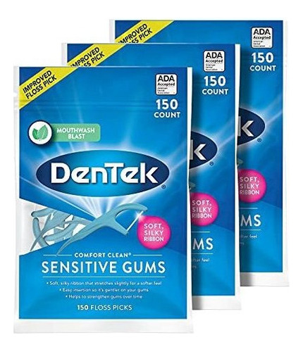 Dentek Comfort Clean Sensitive Gums Floss Púas, Cinta Suave