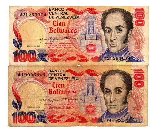 100 Bolivares 1980 Venezuela Billetes Conmemorativo 2x1