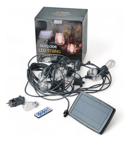 Guia Luces Solares 8mts 12 Lamp Led C/control Y Adaptador Ac