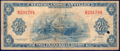 Billete 2 1/2 Gulden 1964 Antillas Holandesas Barco