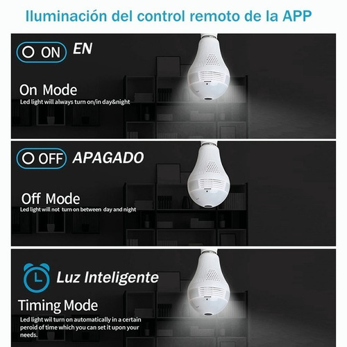 Imagen 7 de 10 de Camara Wifi 360º Bombilla Visión Nocturna 1080p