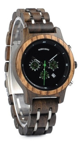 Reloj analógico Bobo Bird P181 de madera para mujer, correa superior, color negro, bisel, color de fondo nude, color negro