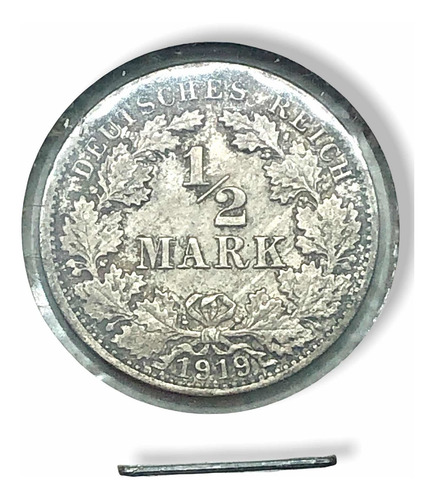 Moneda D Plata 1/2 Marco Imperio Alemán Año 1919-j Ley 0.900 (Usado)