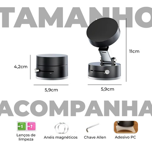 Suporte Magnético Celular Academia Automotivo Multiuso Imã Potente 360° Portátil Removível Com Ventosa Sucção Para Mesa Parede Vidro Espelho Painel Carro
