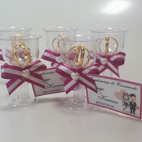 Lembrancinha Casamento Tacinha Aliancinhas Pink - Kit Com 50