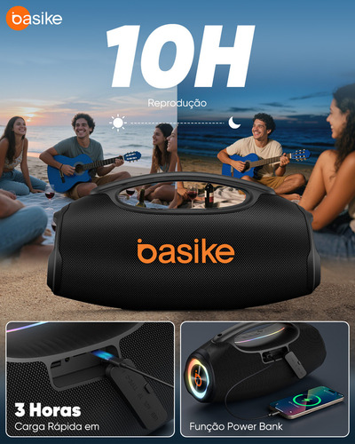 Basike Boombox Caixa De Som Sem Fio 80w Ipx6 Tws