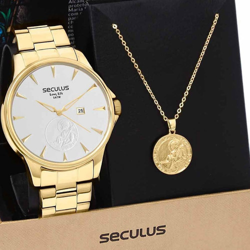 Relógio Masculino Seculus Line Sapphire 20773lpsvps2 Cor da correia Dourado Cor do bisel Dourado Cor do fundo Branco